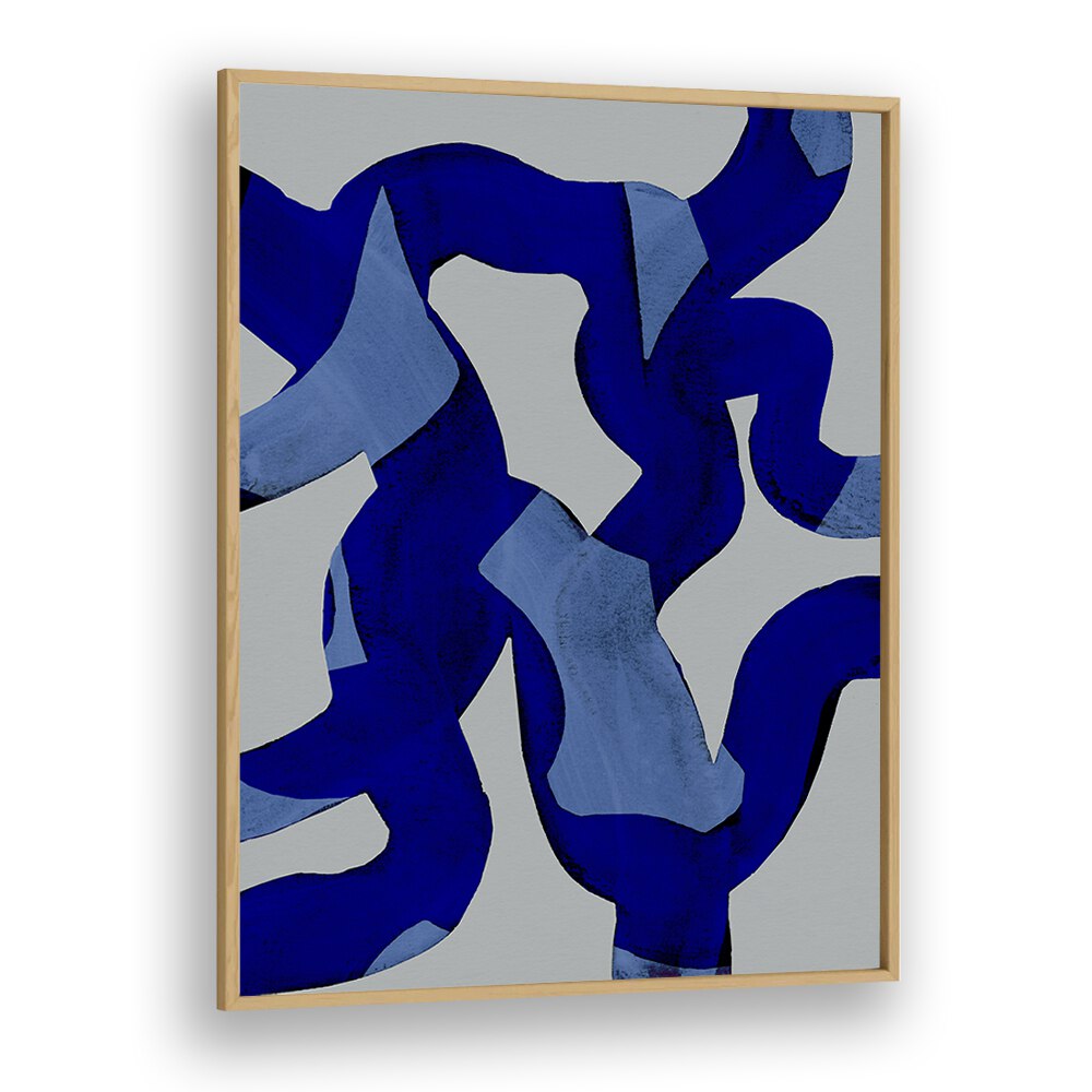 Abstract Brush Strokes Blue Tide By Mareike Bohmer Abstract Art Artwork in Oak Wood Plain Frame
