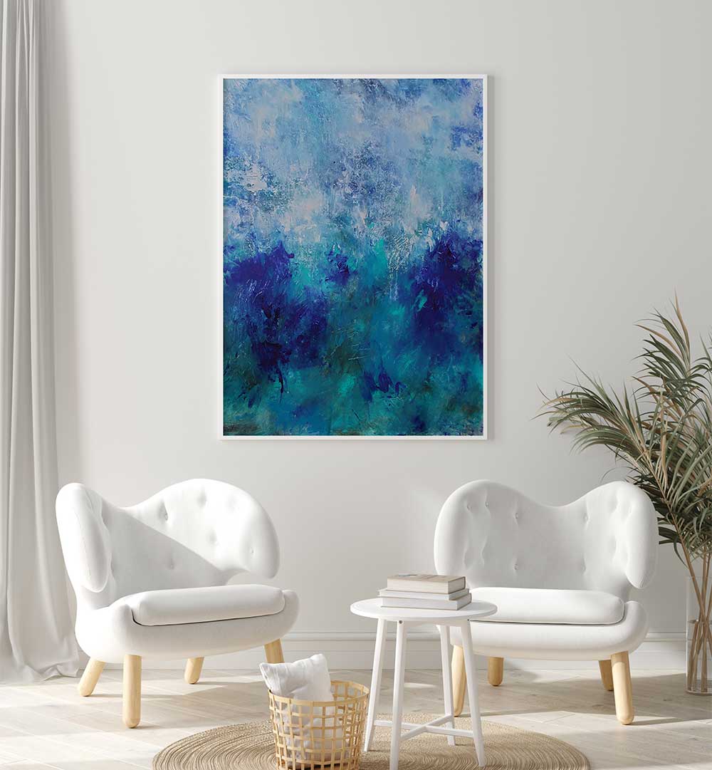 Stylish room featuring ABSTRACTION DESIGN IV, ABSTRACT PAINTINGS, enhancing modern decor with vibrant colors.