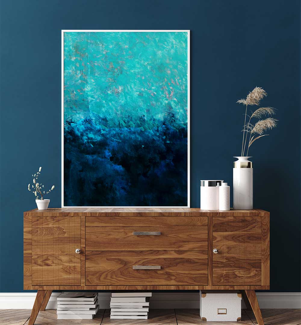 Elegant ABSTRACTION DESIGN II, ABSTRACT PAINTINGS featuring vibrant blues and earthy tones, perfect for modern decor.