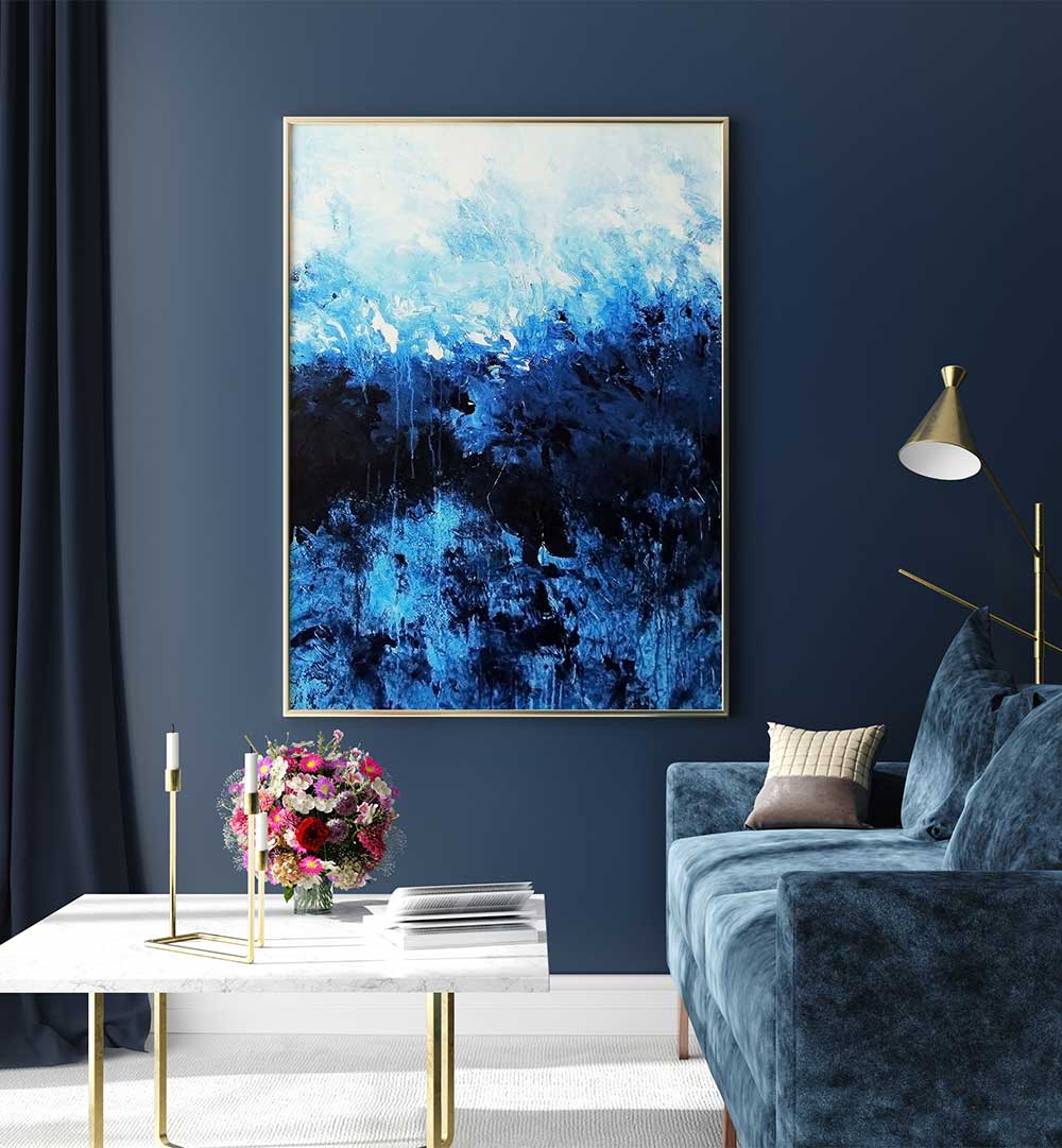 Elegant living room featuring the ABSTRACT DESIGN XIX, a captivating piece of abstract painting that enhances modern aesthetics.
