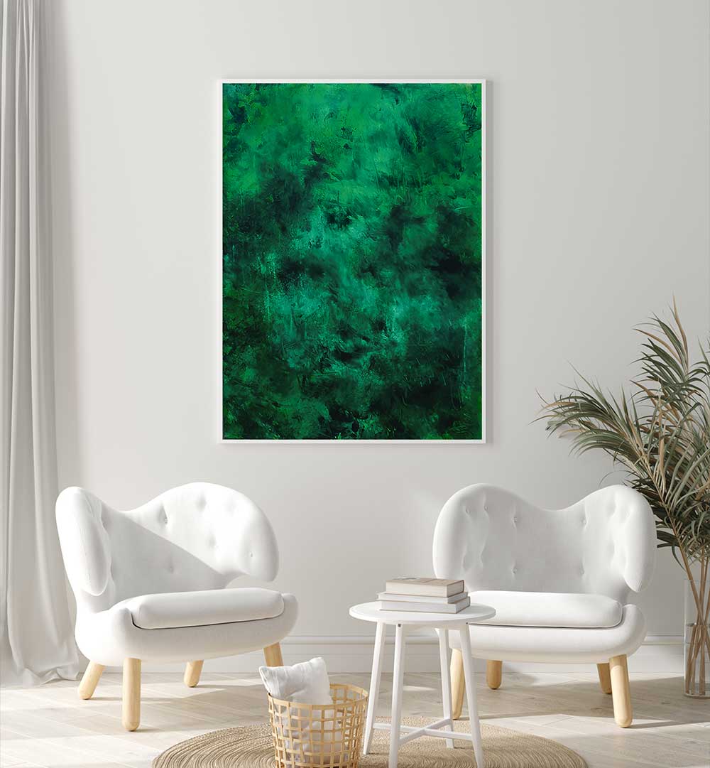 Enhance your decor with the ABSTRACT DESIGN XII, ABSTRACT PAINTINGS, featuring rich green hues and captivating textures.