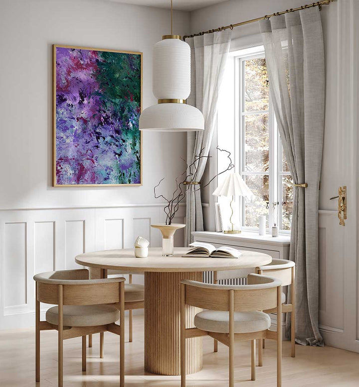 Bright and modern dining area showcasing ABSTRACT DESIGN X, ABSTRACT PAINTINGS for unique home decor transformation.