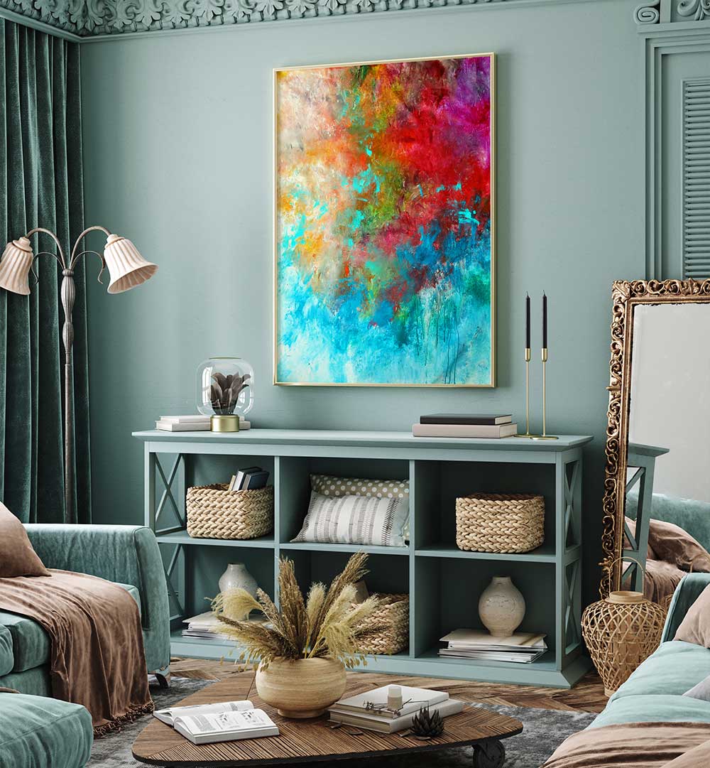 Vibrant ABSTRACT DESIGN IX, ABSTRACT PAINTINGS adds sophistication and color to any modern living space.