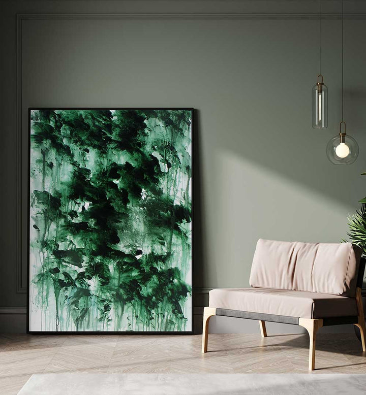 Elevate your decor with ABSTRACT DESIGN VIII, a stunning abstract painting featuring vibrant greens and sophisticated textures.