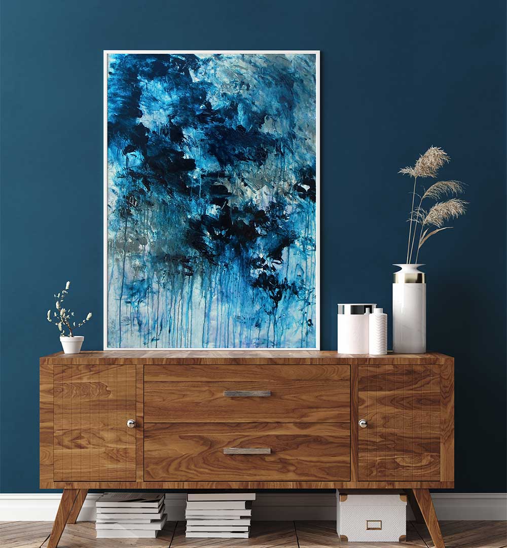 Stunning ABSTRACT DESIGN VII, ABSTRACT PAINTINGS in a modern decor setting, enhancing any living space beautifully.