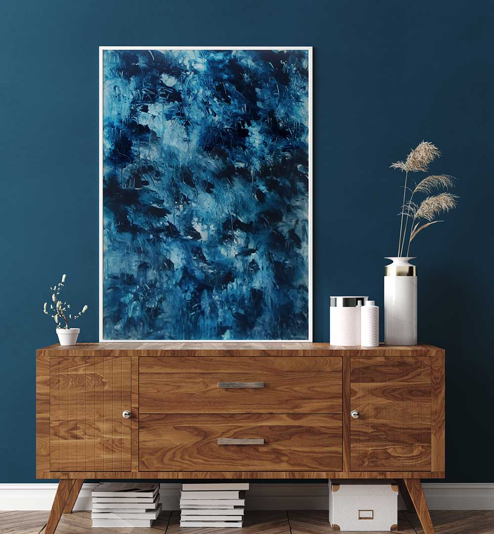 Elegant room featuring ABSTRACT DESIGN VI, ABSTRACT PAINTINGS with dynamic brush strokes, enhancing modern decor.
