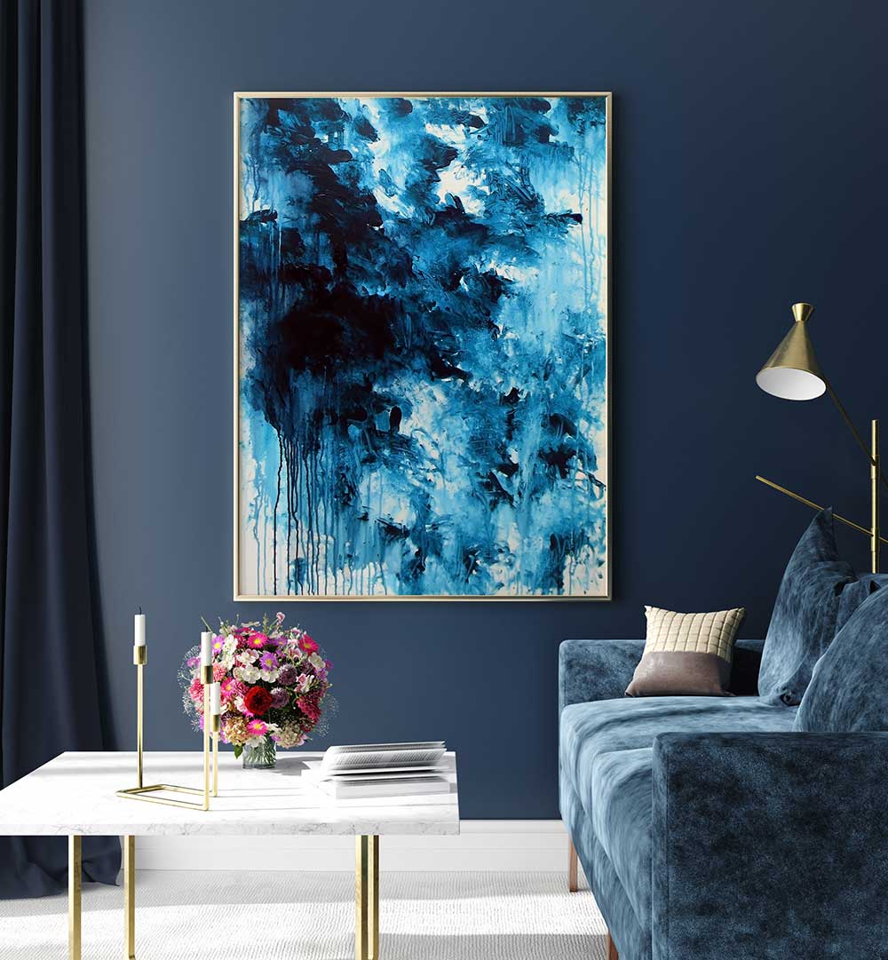 Stunning ABSTRACT DESIGN V, ABSTRACT PAINTINGS elevating your space with serene blue tones and contemporary flair.