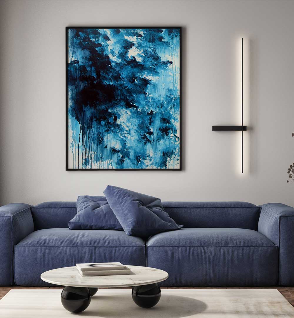 Bright blue ABSTRACT DESIGN V adds tranquility to your space, showcasing stunning ABSTRACT PAINTINGS for a serene ambiance.