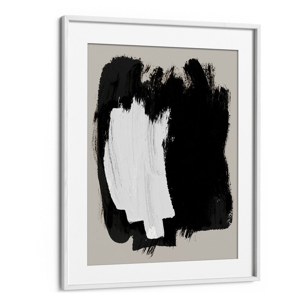 Abstract Echoes In Black Brush Strokes By Mareike Bohmer Abstract Art Artwork in White Frame With Mount