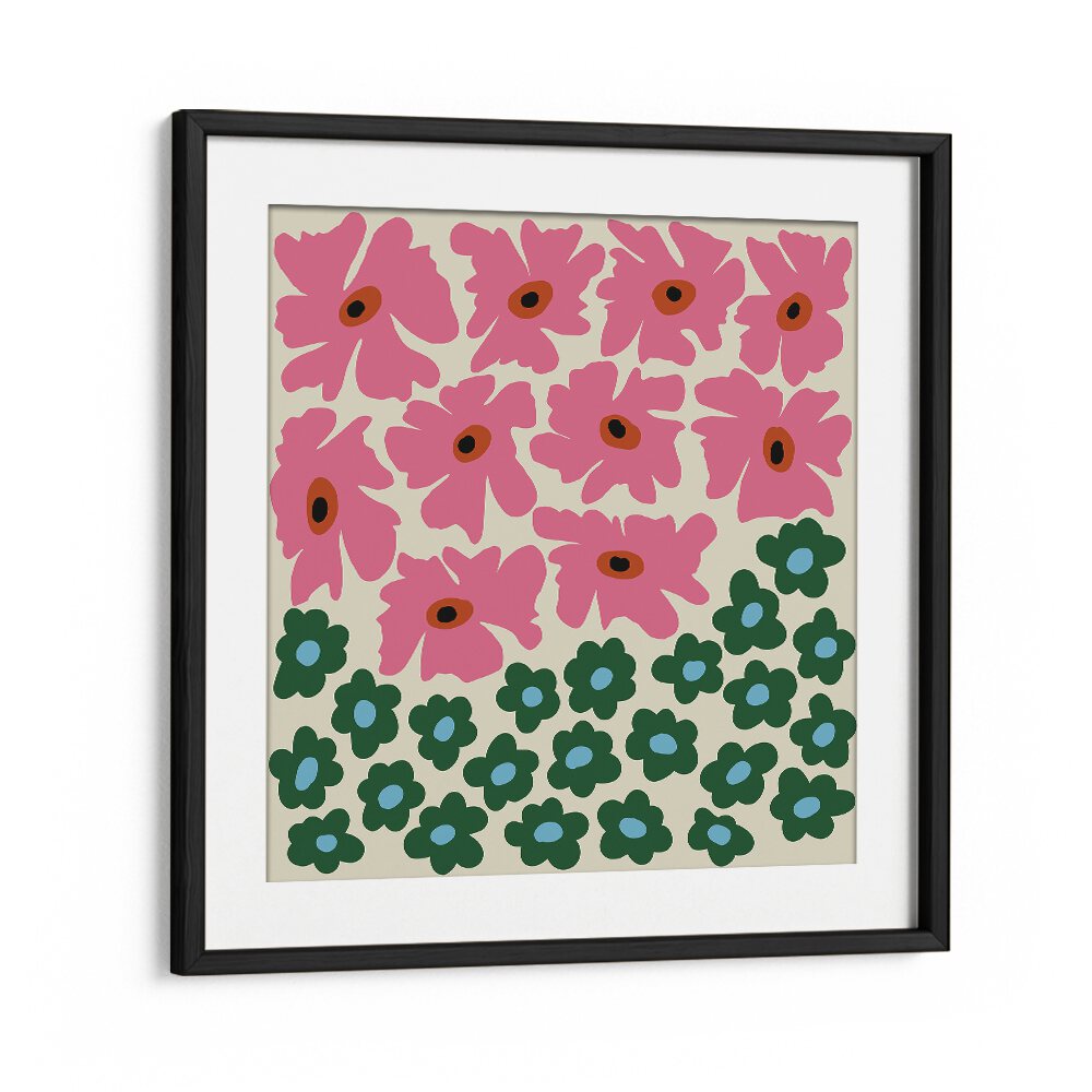 Abstract Floral V, Botanical Art Paintings Artwork in Black Frame With Mount
