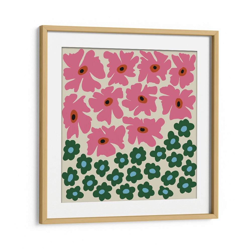 Abstract Floral V, Botanical Art Paintings Artwork in Oak Wood Frame With Mount
