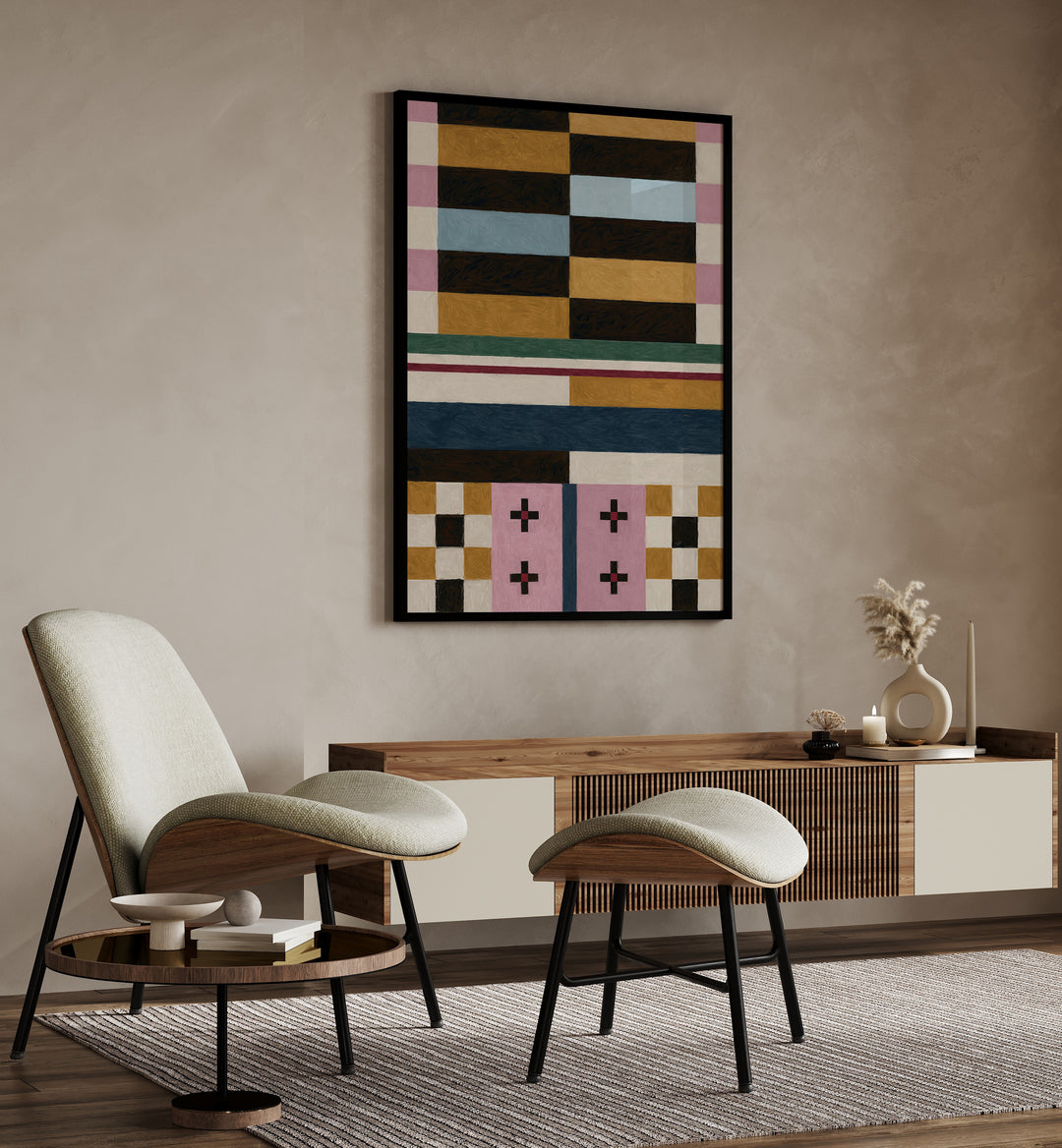 Abstract Geometric Composition II Geometric Art Artwork Placed on a wall In A Living Room