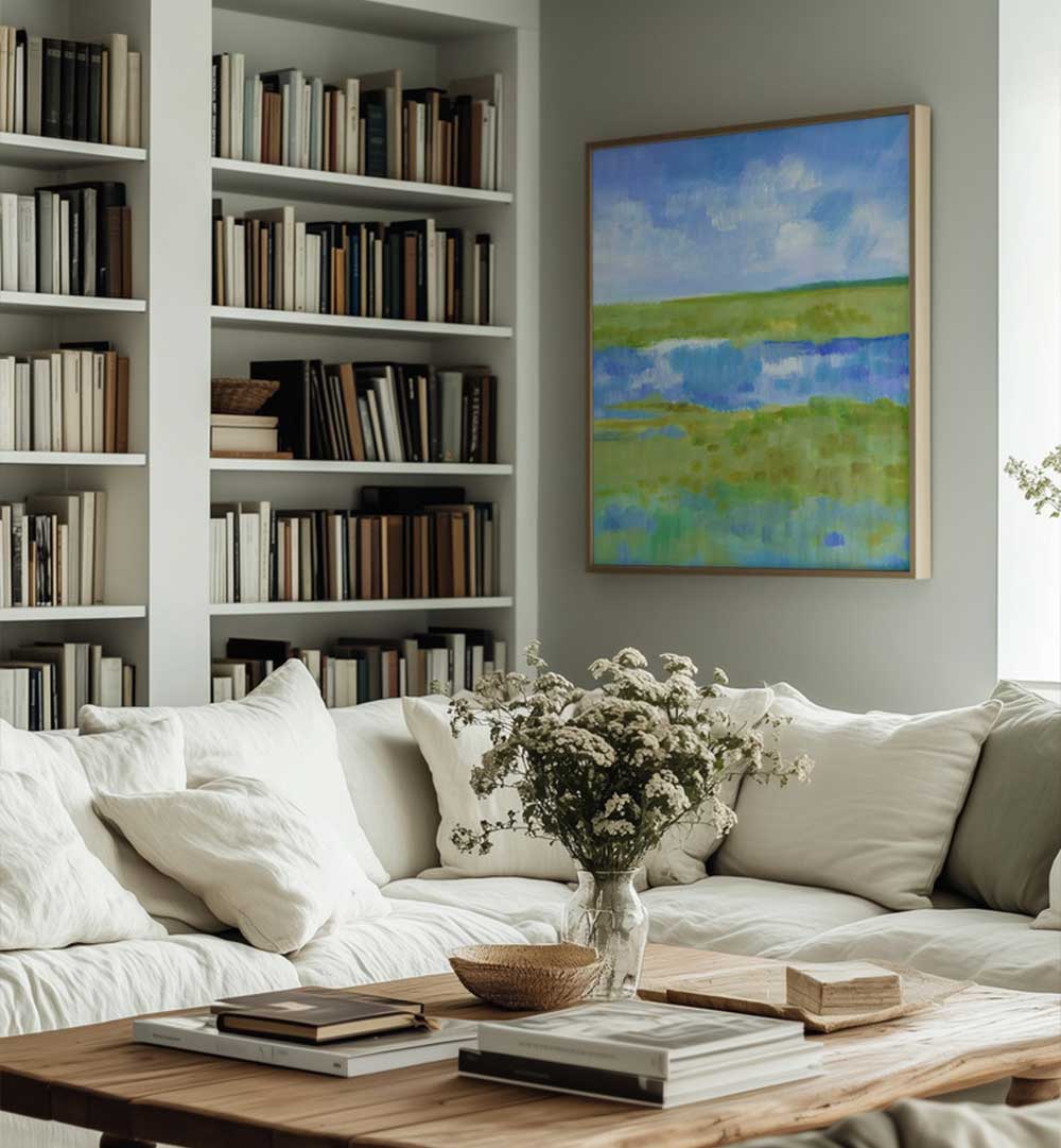 ABSTRACT GREEN BLUE LANDSCAPE , LANDSCAPE PAINTINGS