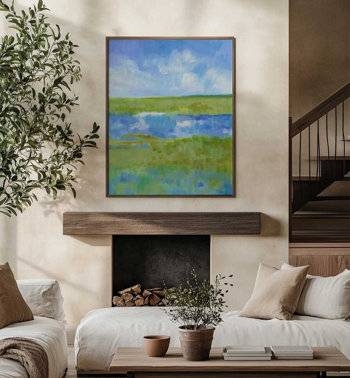 ABSTRACT GREEN BLUE LANDSCAPE , LANDSCAPE PAINTINGS