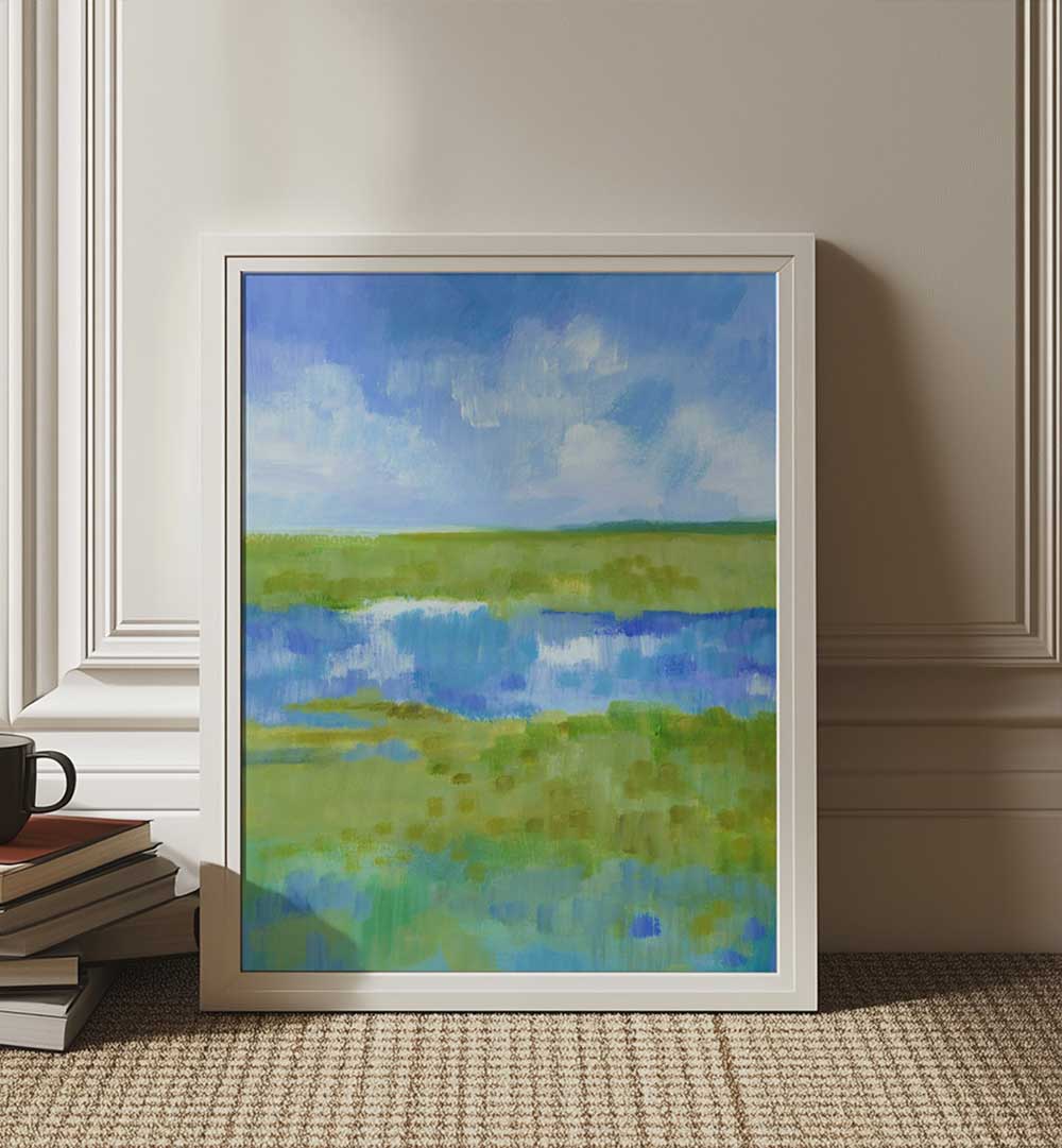 ABSTRACT GREEN BLUE LANDSCAPE , LANDSCAPE PAINTINGS