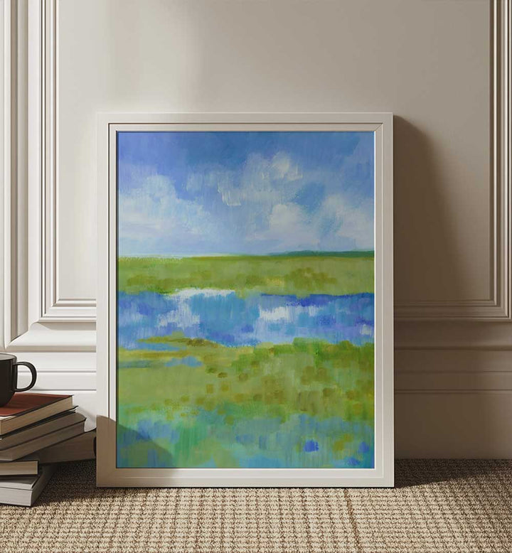 ABSTRACT GREEN BLUE LANDSCAPE , LANDSCAPE PAINTINGS
