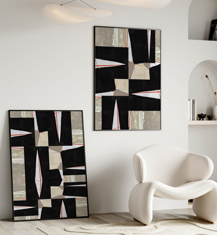 ABSTRACT JIGSAW SET , SET OF 2 PAINTINGS