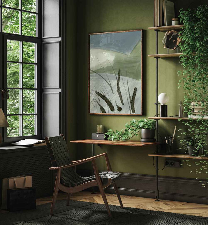 Elegant interior featuring the ABSTRACT LAND SHAPES, ABSTRACT PAINTINGS, enhancing modern decor with nature-inspired art.