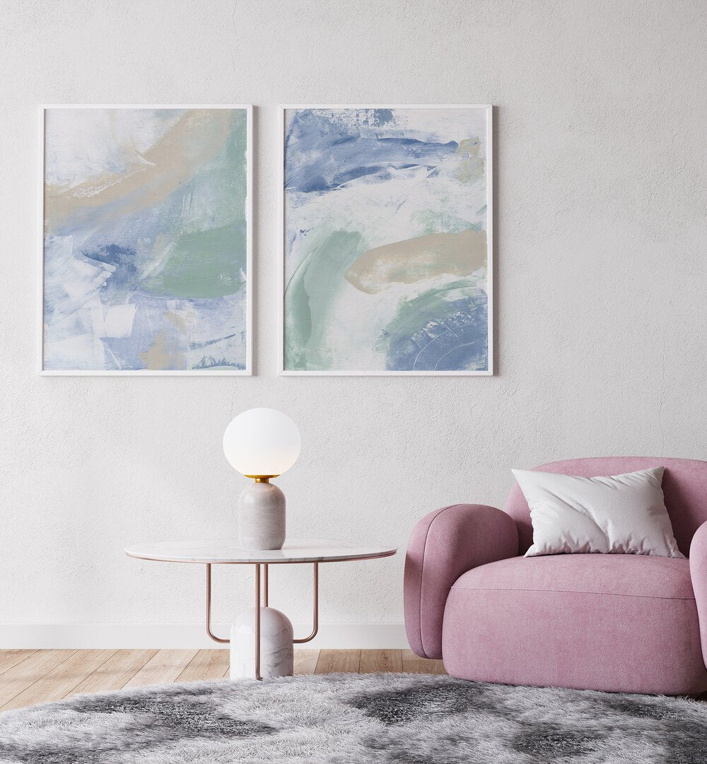 ABSTRACT MIST SET , SET OF 2 PAINTINGS