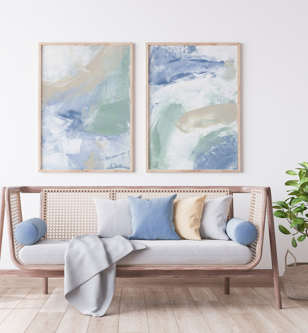 ABSTRACT MIST SET , SET OF 2 PAINTINGS