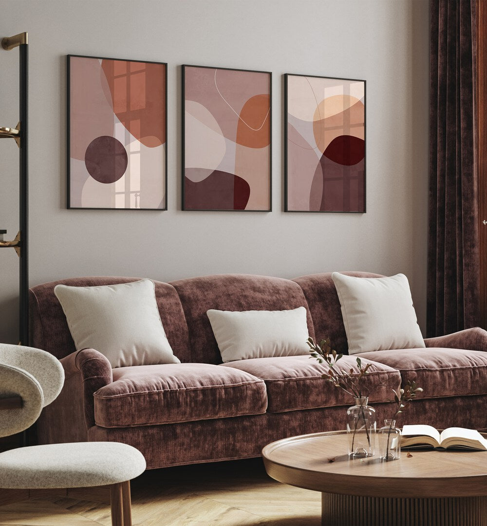 ABSTRACT MOCHA MIRAGE SET , SET OF 3 PAINTINGS