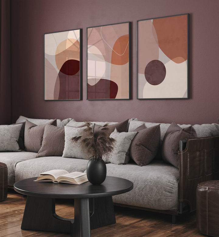 ABSTRACT MOCHA MIRAGE SET , SET OF 3 PAINTINGS