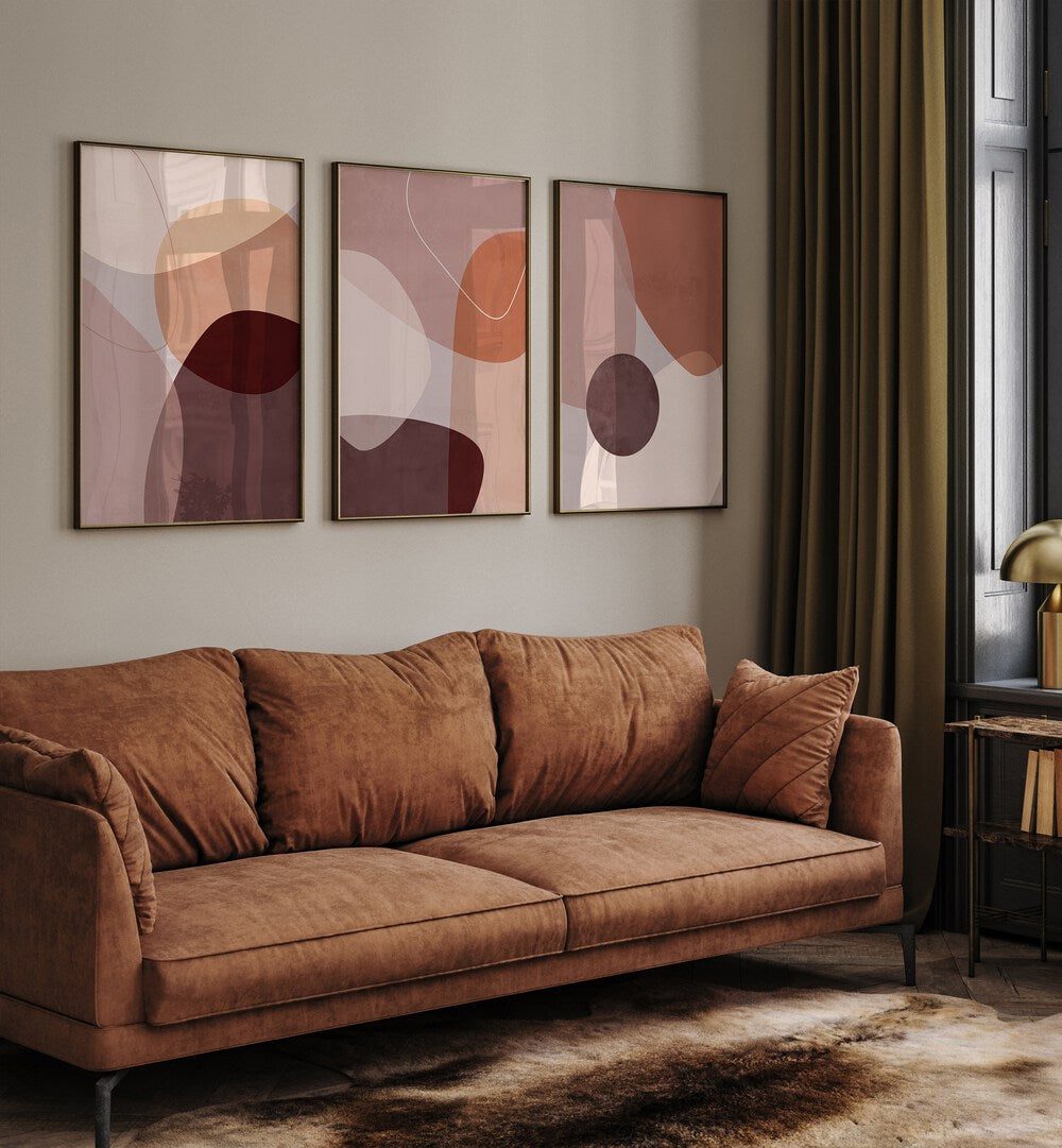 ABSTRACT MOCHA MIRAGE SET , SET OF 3 PAINTINGS