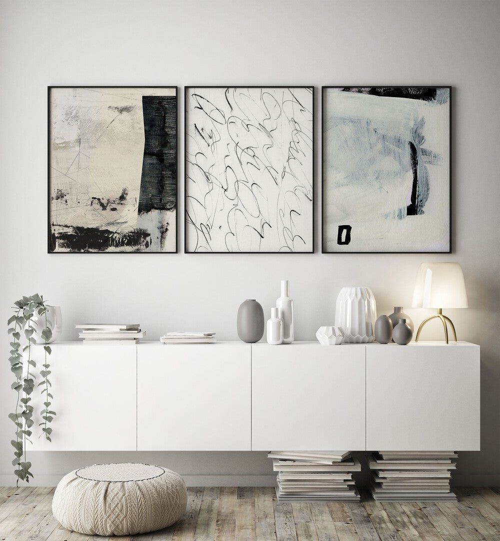 ABSTRACT MOVEMENT SET , SET OF 3 PAINTINGS