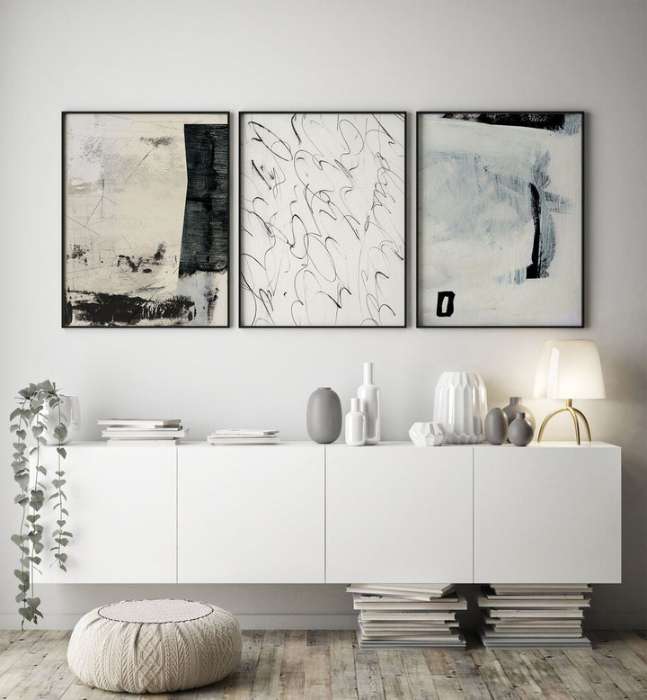 ABSTRACT MOVEMENT SET , SET OF 3 PAINTINGS
