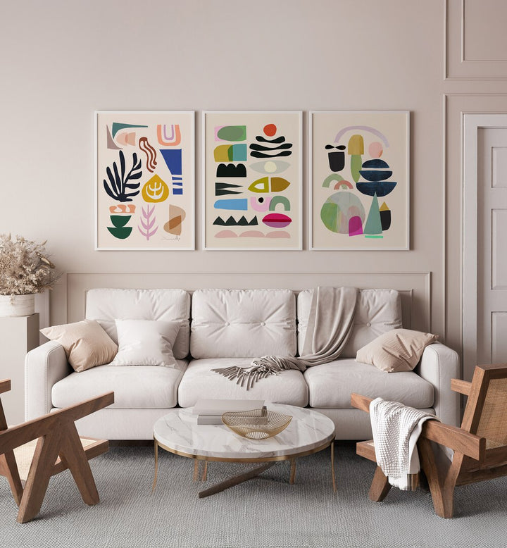 ABSTRACT NORD SET , SET OF 3 PAINTINGS