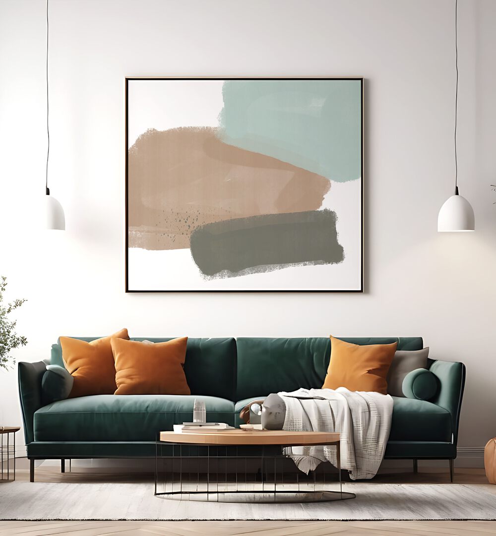 Modern living room featuring ABSTRACT SHAPES NO III, ABSTRACT PAINTINGS, complementing the stylish decor.