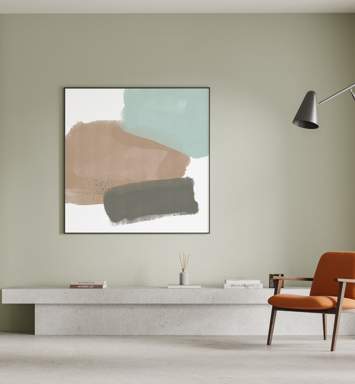 Elegant wall display featuring ABSTRACT SHAPES NO III, ABSTRACT PAINTINGS in soothing earthy tones. Perfect for modern decor.
