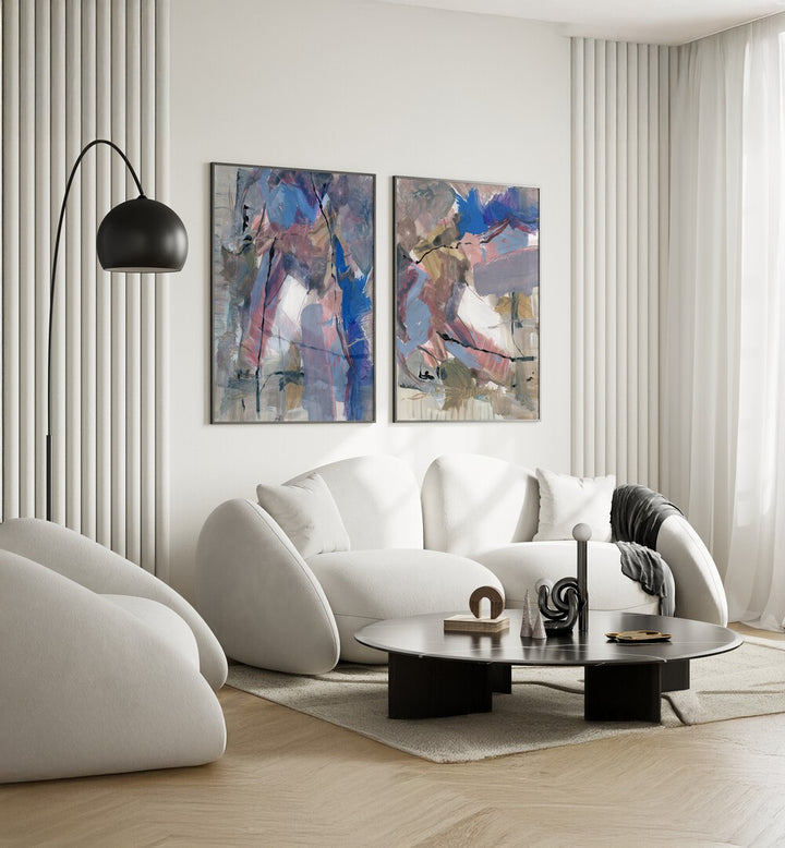 ABSTRACT SOFT ECHOES SET , SET OF 2 PAINTINGS