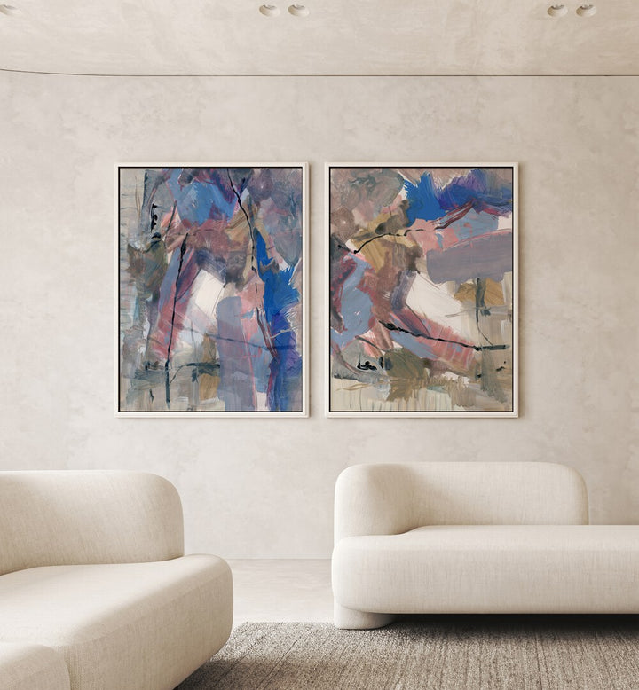 ABSTRACT SOFT ECHOES SET , SET OF 2 PAINTINGS