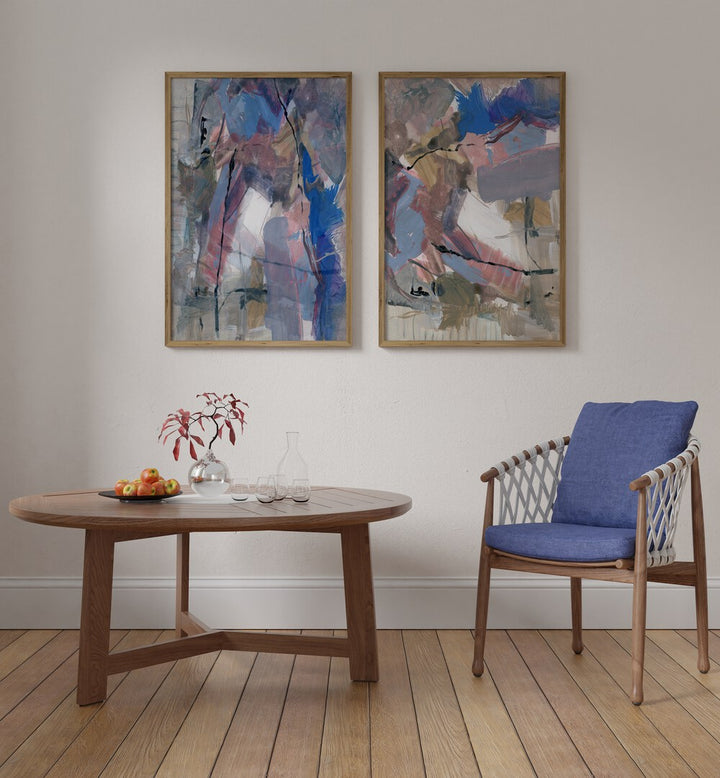 ABSTRACT SOFT ECHOES SET , SET OF 2 PAINTINGS