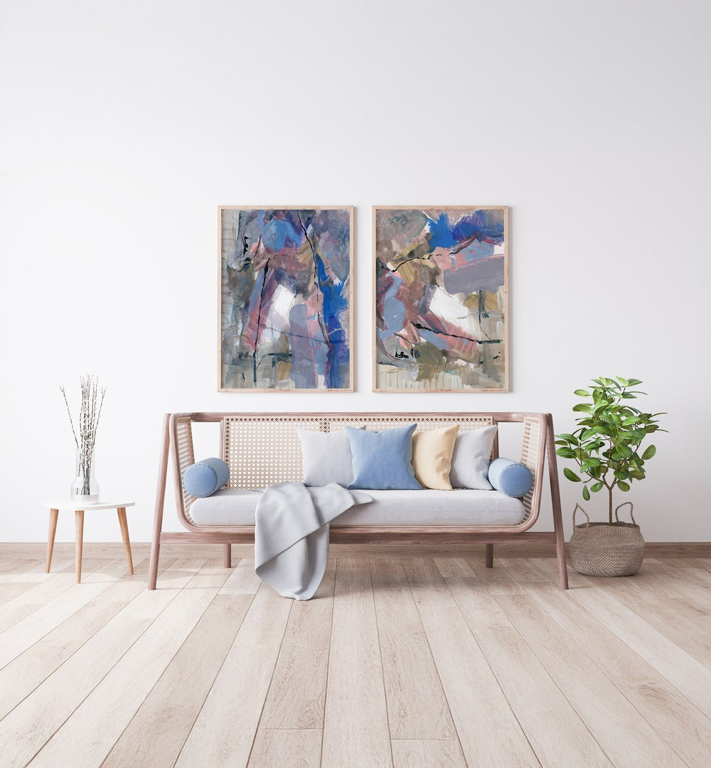 ABSTRACT SOFT ECHOES SET , SET OF 2 PAINTINGS