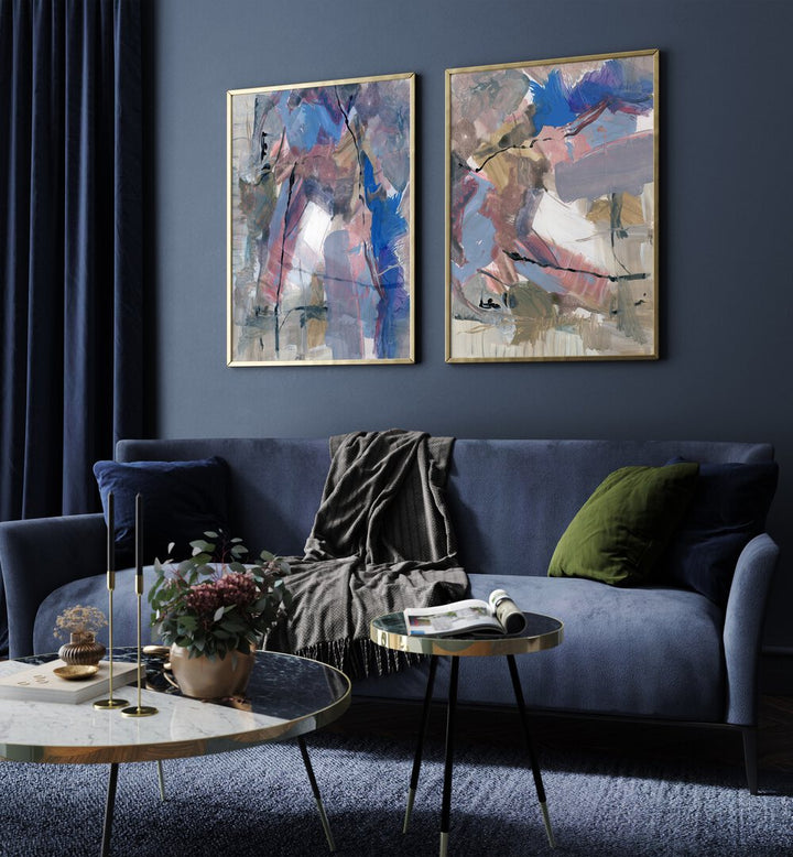 ABSTRACT SOFT ECHOES SET , SET OF 2 PAINTINGS