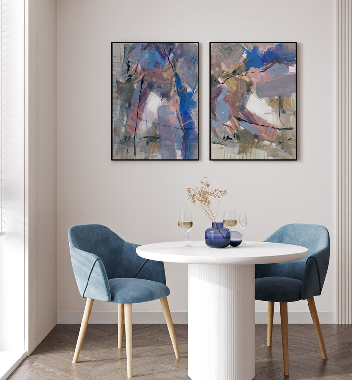 ABSTRACT SOFT ECHOES SET , SET OF 2 PAINTINGS