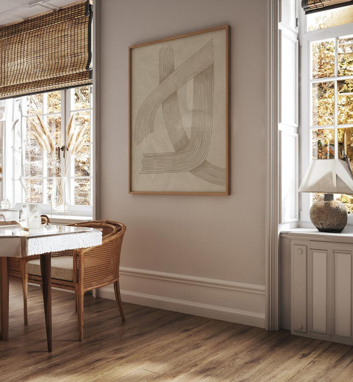 Stylish interior featuring the ABSTRACT SOPHISTICATED LINE 01 art piece, enhancing modern home décor elegance.