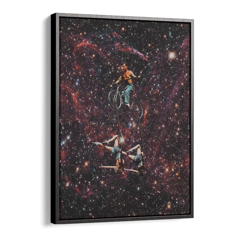 Acrobatics In Space Surreal Painting Artwork in Black Floater Frame