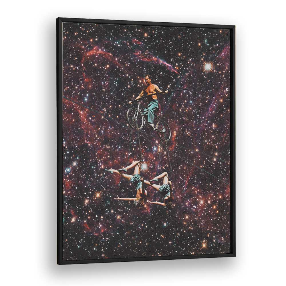 Acrobatics In Space Surreal Painting Artwork in Black Plain Frame
