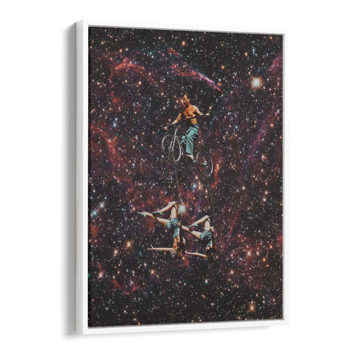 Acrobatics In Space Surreal Painting Artwork  in White Floater Frame
