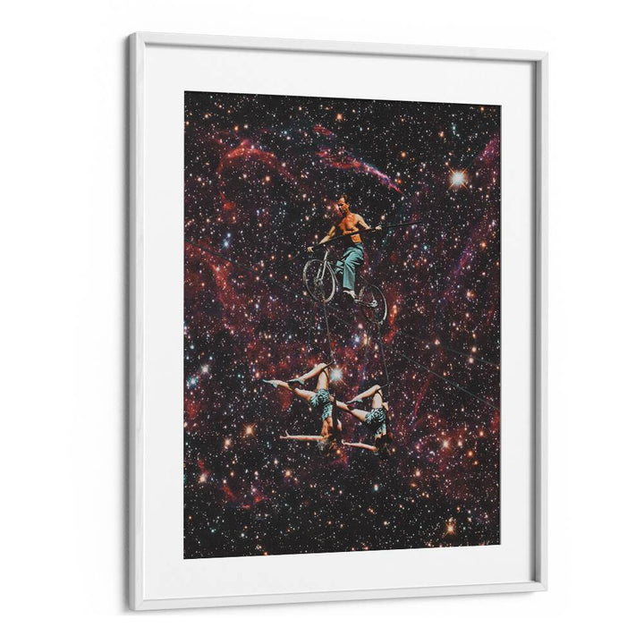 Acrobatics In Space Surreal Painting Artwork  in White frame With Mount
