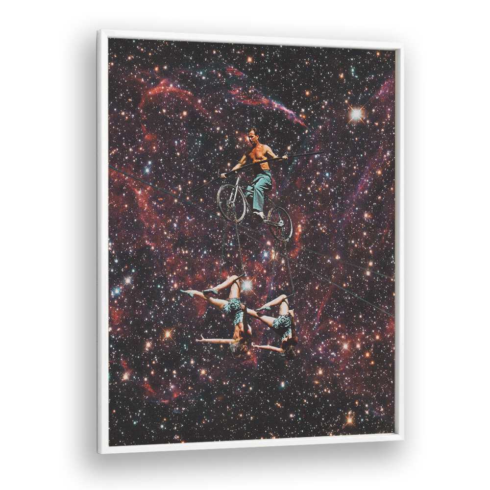 Acrobatics In Space Surreal Painting Artwork in White Plain Frame
