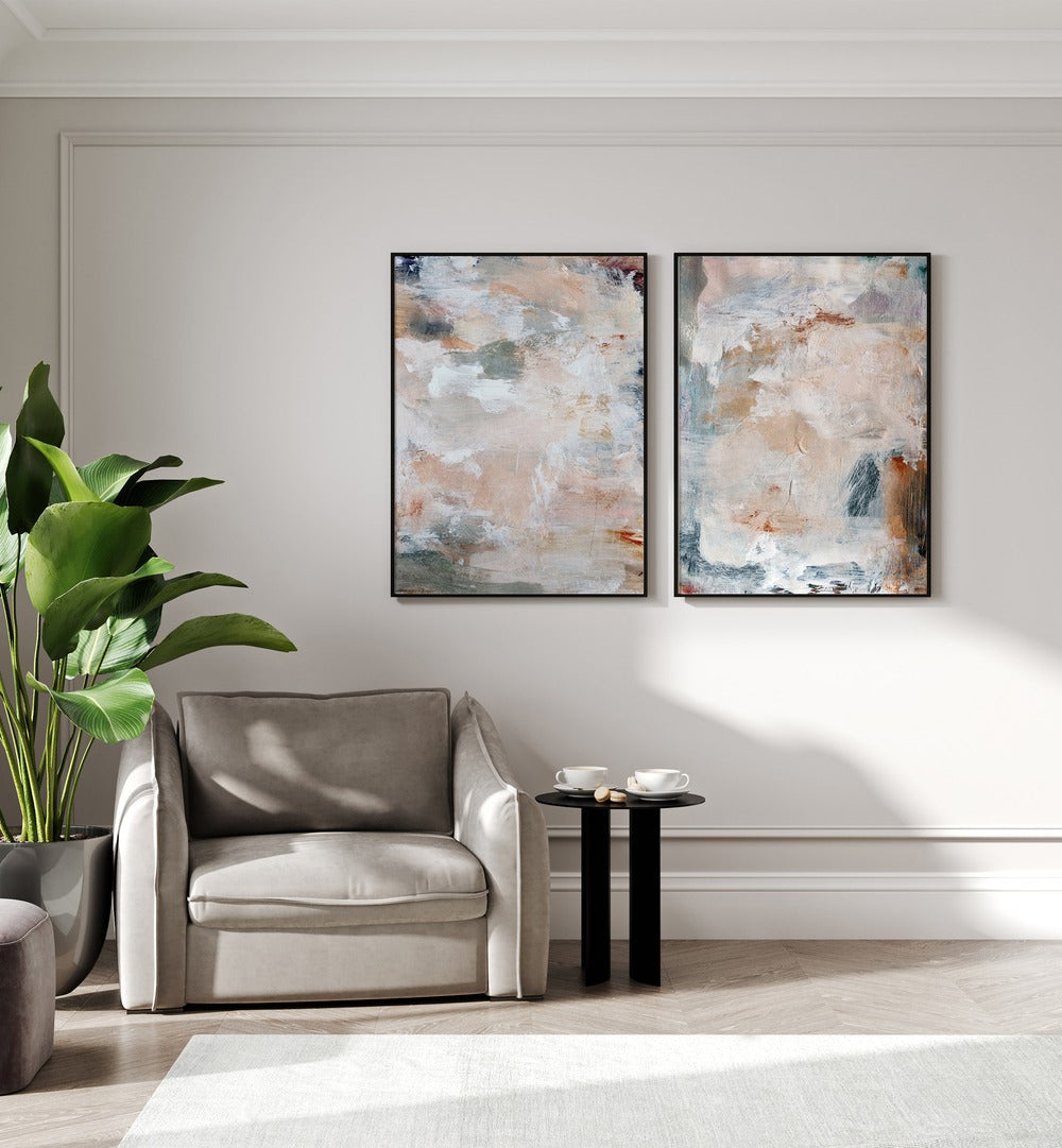 Transform your space with the ADJUSTMENT AND ALIGNMENT SET, SET OF 2 PAINTINGS, perfect for modern interiors.