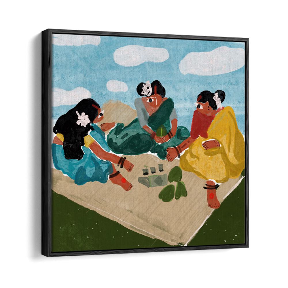 Afternoon Picnic By Shreya Roy Chowdary, Indian Art Paintings Artwork in Black Floater Frame
