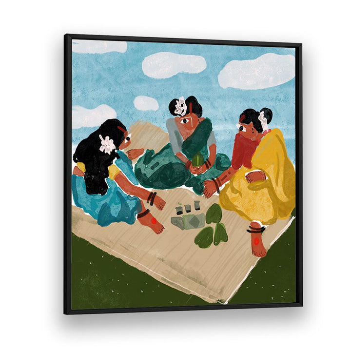 Afternoon Picnic By Shreya Roy Chowdary, Indian Art Paintings Artwork in Black Plain Frame
