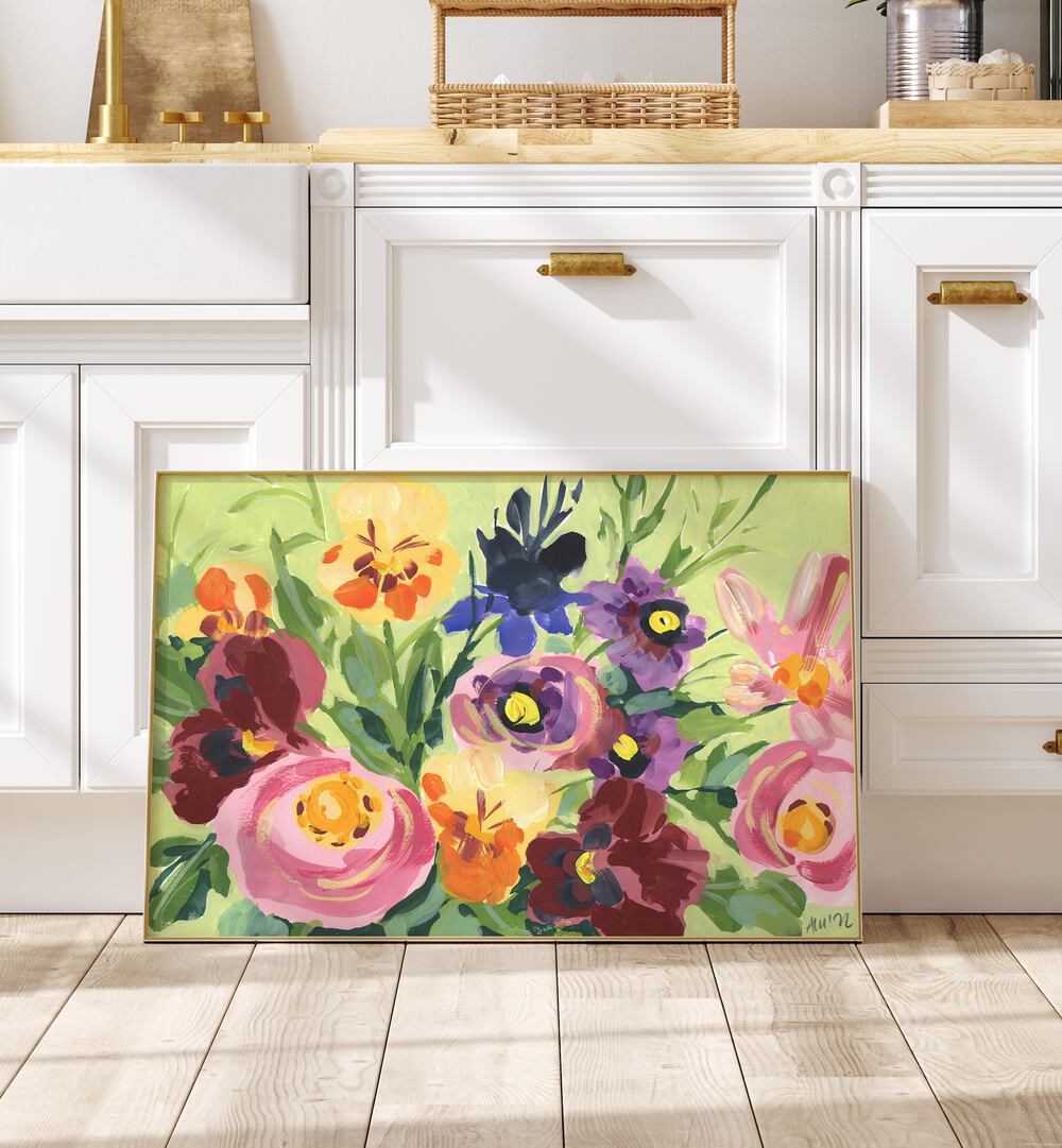 All Shades Of Violet Bouquet By Ania Zwara Botanical art painting Artwork Placed on a wall