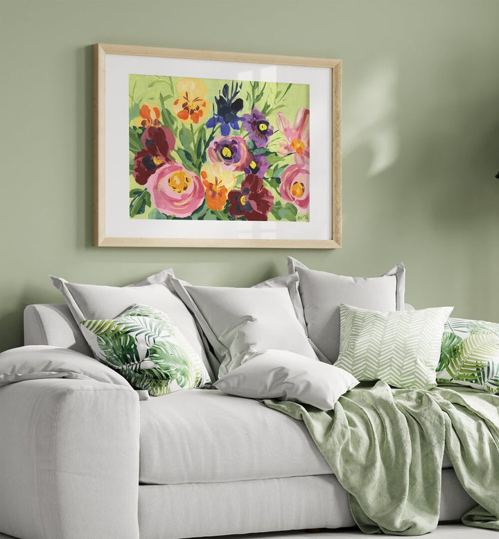 All Shades Of Violet Bouquet By Ania Zwara Botanical art painting Artwork Placed on a wall