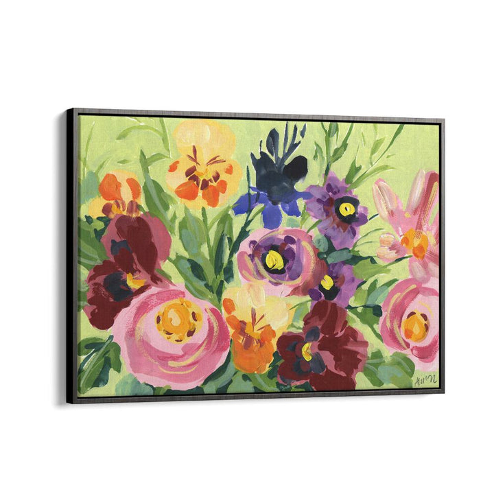 All Shades Of Violet Bouquet By Ania Zwara Botanical art painting Artwork  in Black Floater Frame